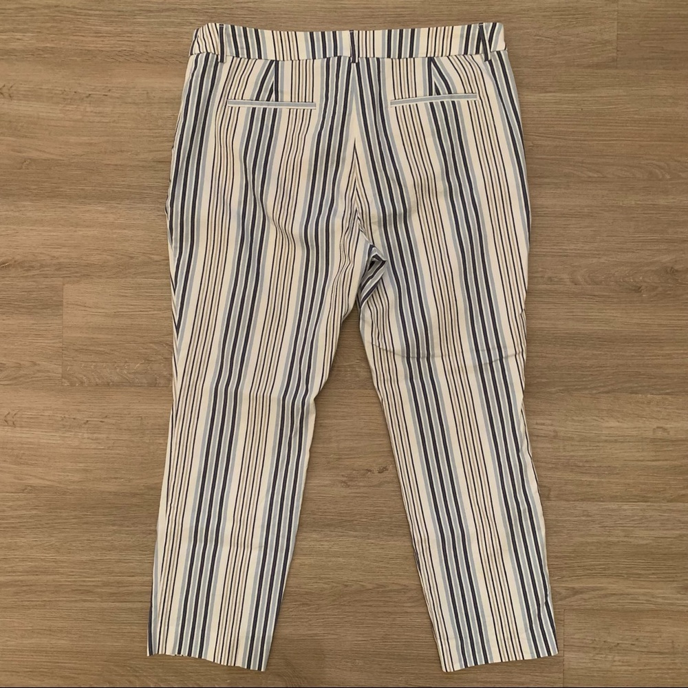 Express Columnist Mid Rise Ankle Pants Linen Blend Blue White Stripe Sz 10 Short - Picture 3 of 7